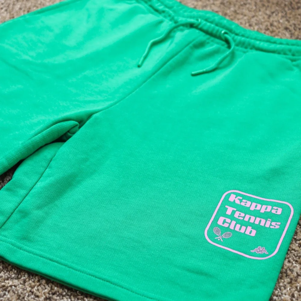 Kappa Tennis Club Shorts Men Large Green Pink Graphic Sample Athletic Drawstring